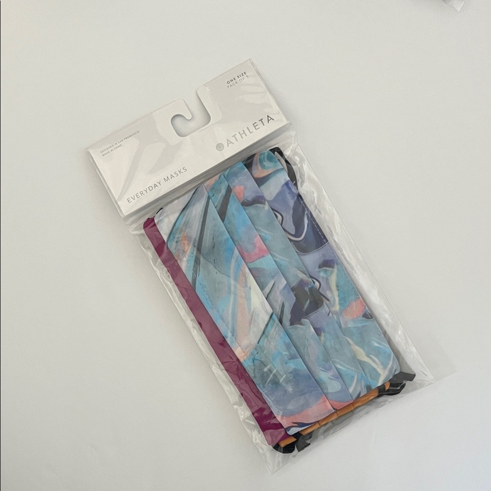 athletes everyday mask, blue marble print and assorted colors 5pk, one size